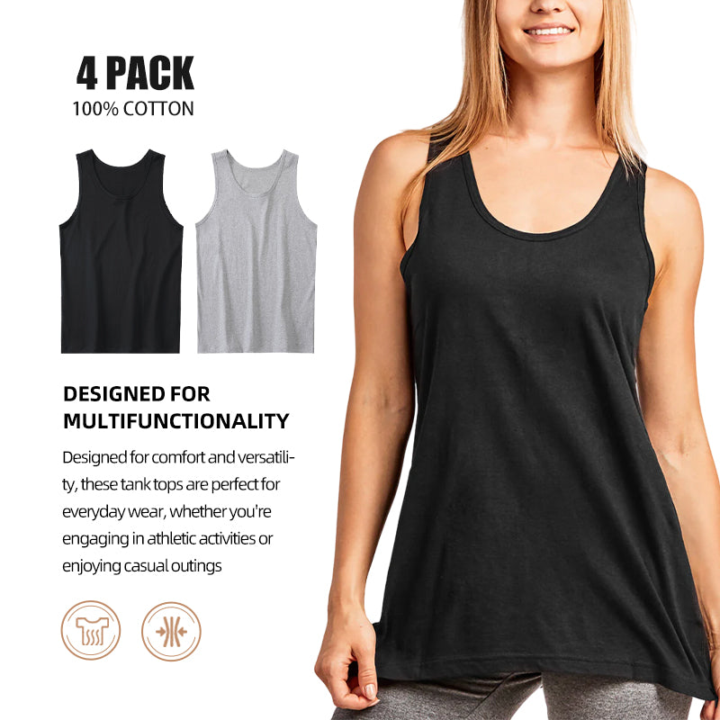 4 Pack Women's 100% Cotton Loose Fit Tank Top