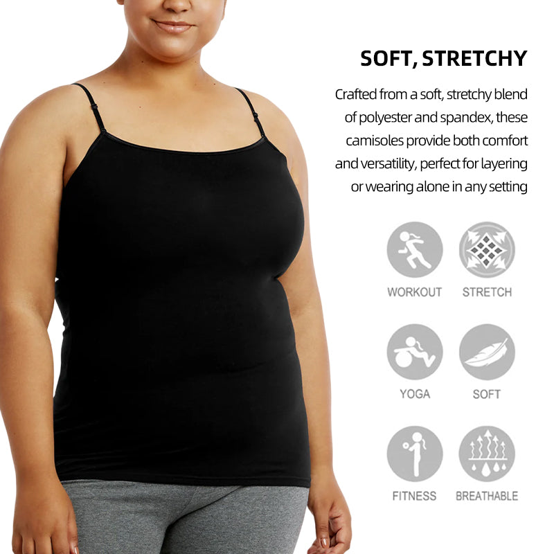 3 Pack Women's Curvy Plus Size Camisole Top with Adjustable Spaghetti Strap