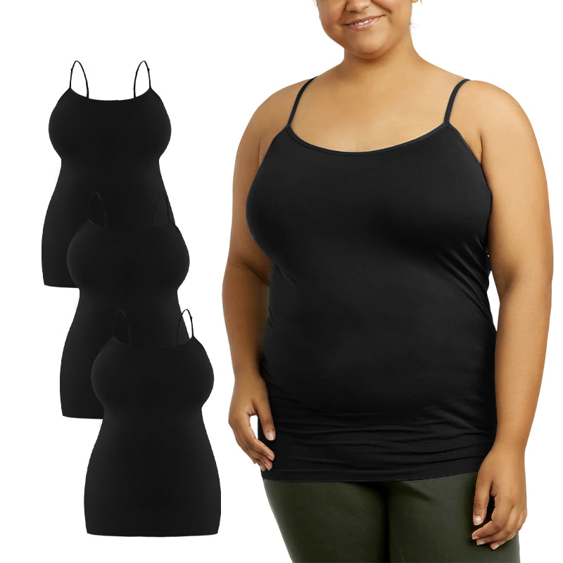 3 Pack Women's Curvy Plus Size Camisole Top with Adjustable Spaghetti Strap