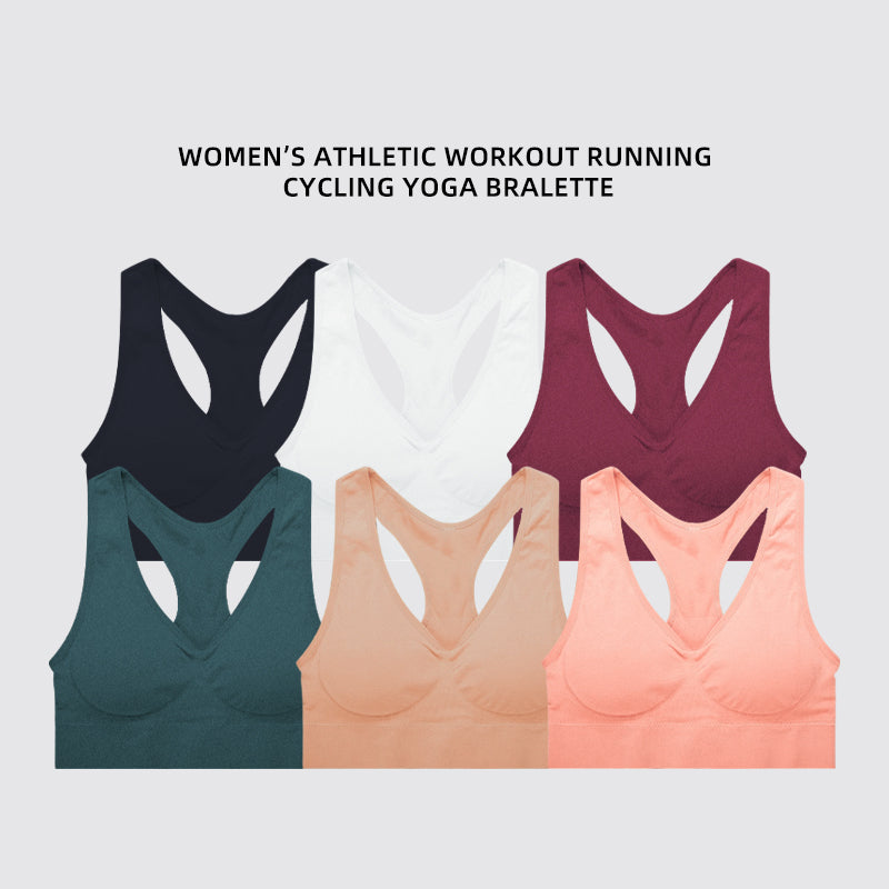 6 Pack Women's Seamless Wireless Racerback Sports Bra with Removable Pads