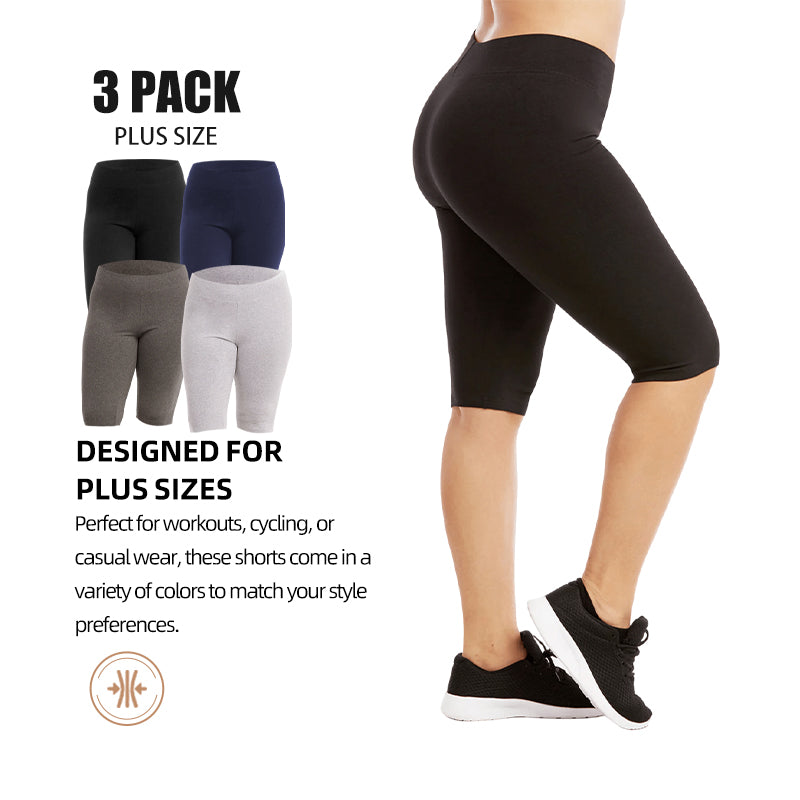 3 Pack Women's Curvy Plus Size Knee Length Cotton Legging Shorts