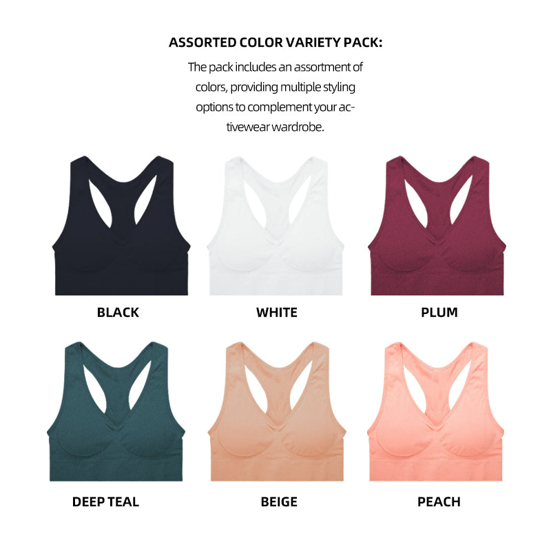 6 Pack Women's Seamless Wireless Racerback Sports Bra with Removable Pads