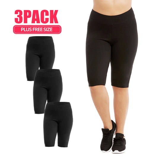 3 Pack Women's Curvy Plus Size Knee Length Cotton Legging Shorts