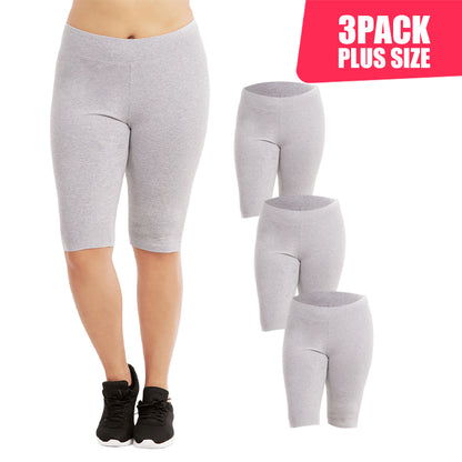 3 Pack Women's Curvy Plus Size Knee Length Cotton Legging Shorts