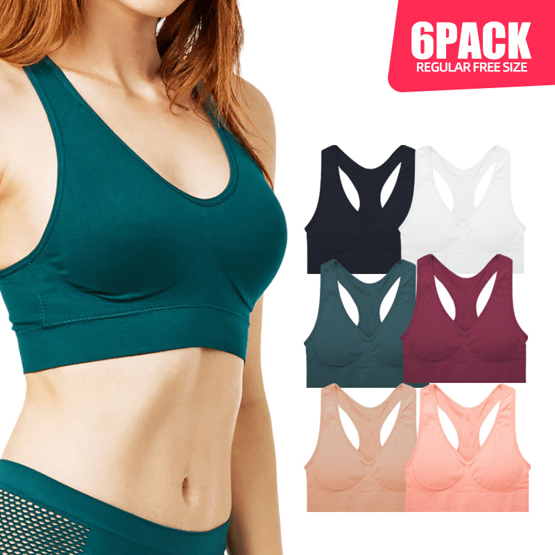 6 Pack Women's Seamless Wireless Racerback Sports Bra with Removable Pads