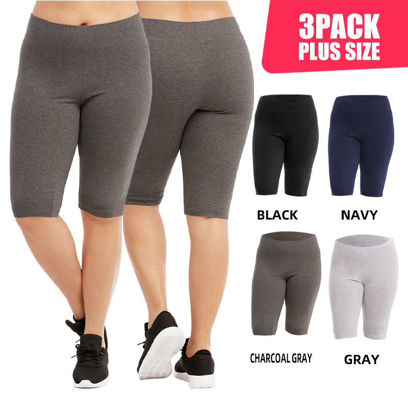 3 Pack Women's Curvy Plus Size Knee Length Cotton Legging Shorts