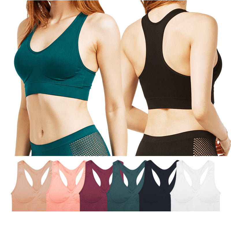 6 Pack Women's Seamless Wireless Racerback Sports Bra with Removable Pads