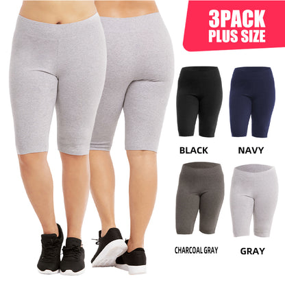 3 Pack Women's Curvy Plus Size Knee Length Cotton Legging Shorts