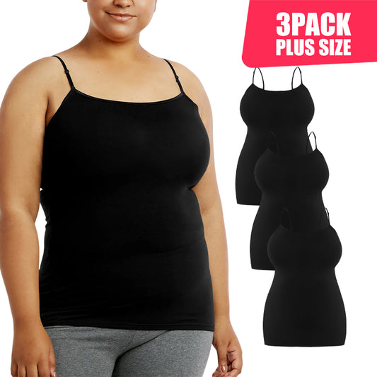 3 Pack Women's Curvy Plus Size Camisole Top with Adjustable Spaghetti Strap